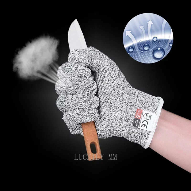 Guantes de trabajo anticorte DE SEGURIDAD DE 5 niveles, resistentes a los cortes, a prueba de Cortes, grises, para cocina, jardín, carnicero