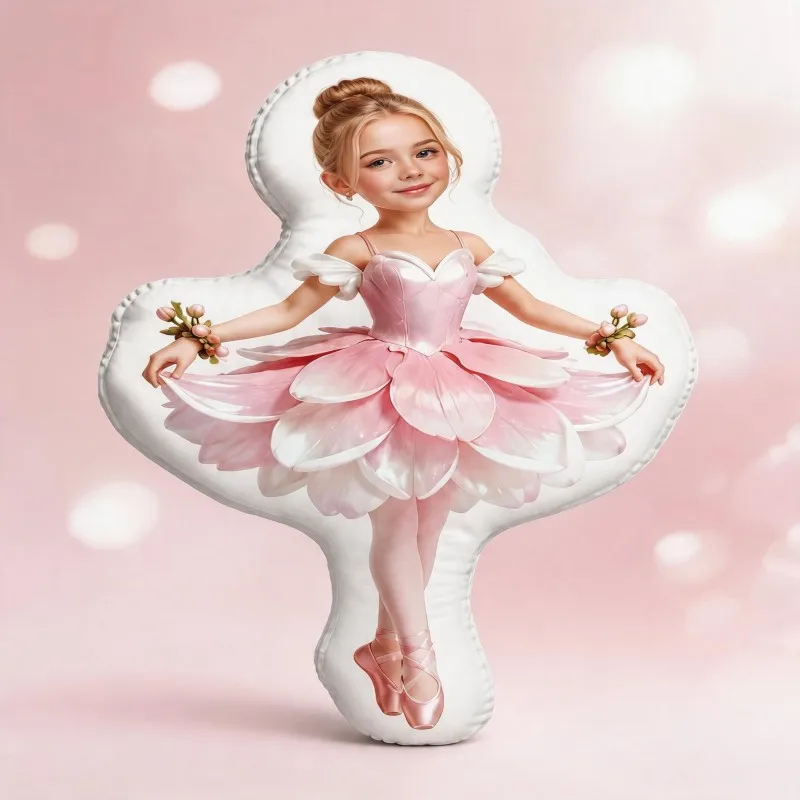 Custom Personalized Photo Shaped Pillow, Pink Ballerina Dance Portrait Decorative Cushion, Unique Home Decor Accent for Sofa & B