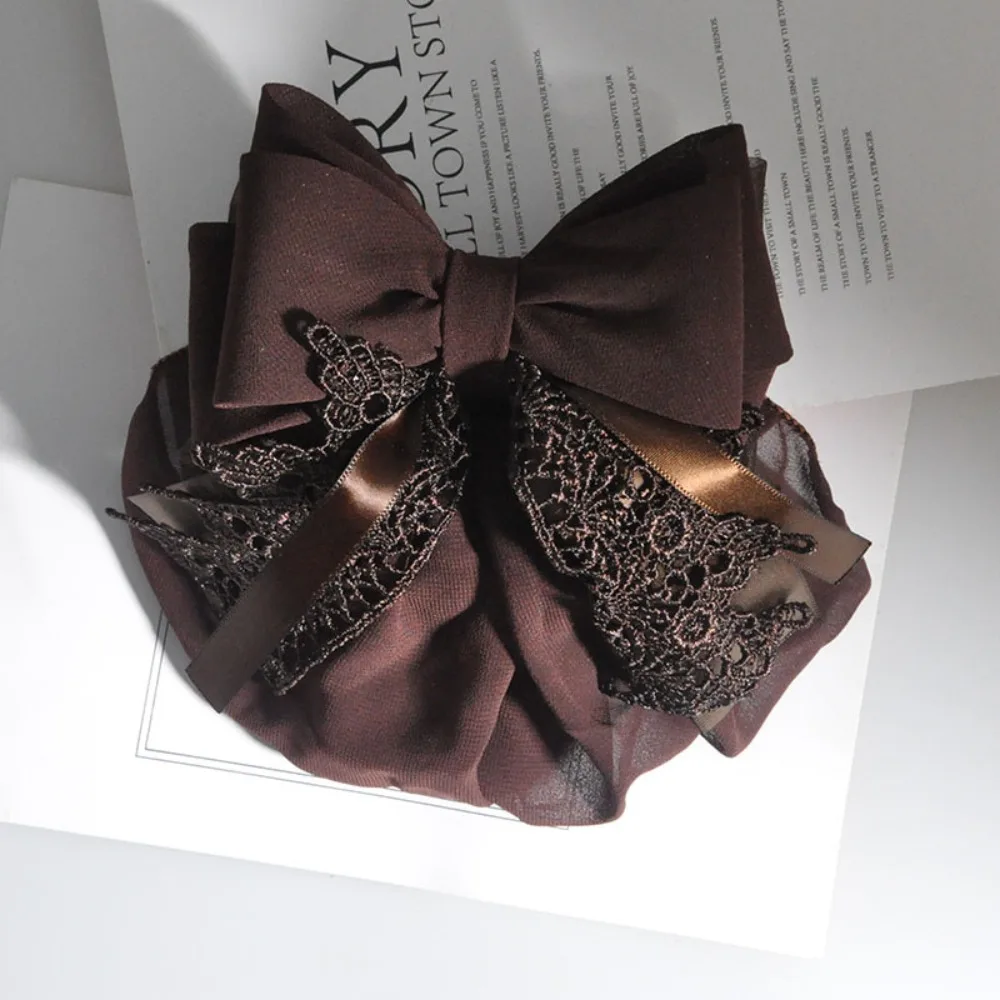 

High Quality Ribbon Ruffled Edges Hair Net Flower Sweet Women Spring Clip Bowknot Nurse Hairgrips Cover Net Gift