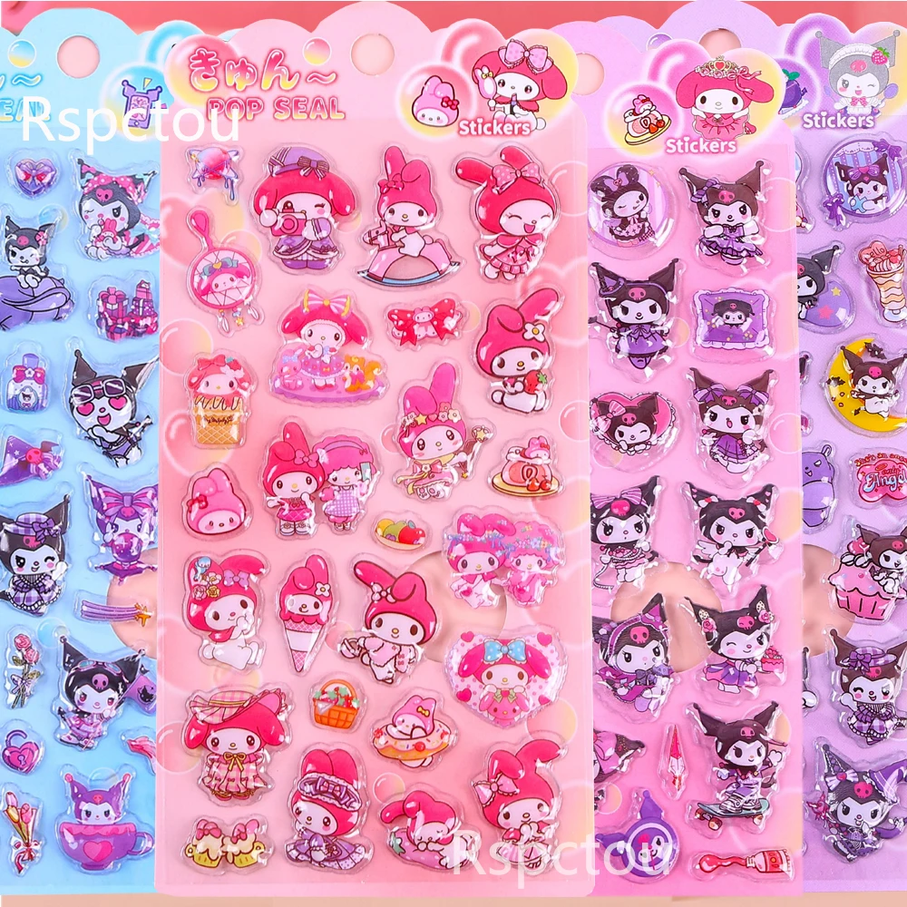 

4pcs Cute Cartoon Kuromi 3D Relief Stickers Kawaii Sanrio My Melody Aesthetic Bubble Decals Hand Account Decoration Sticker Gift