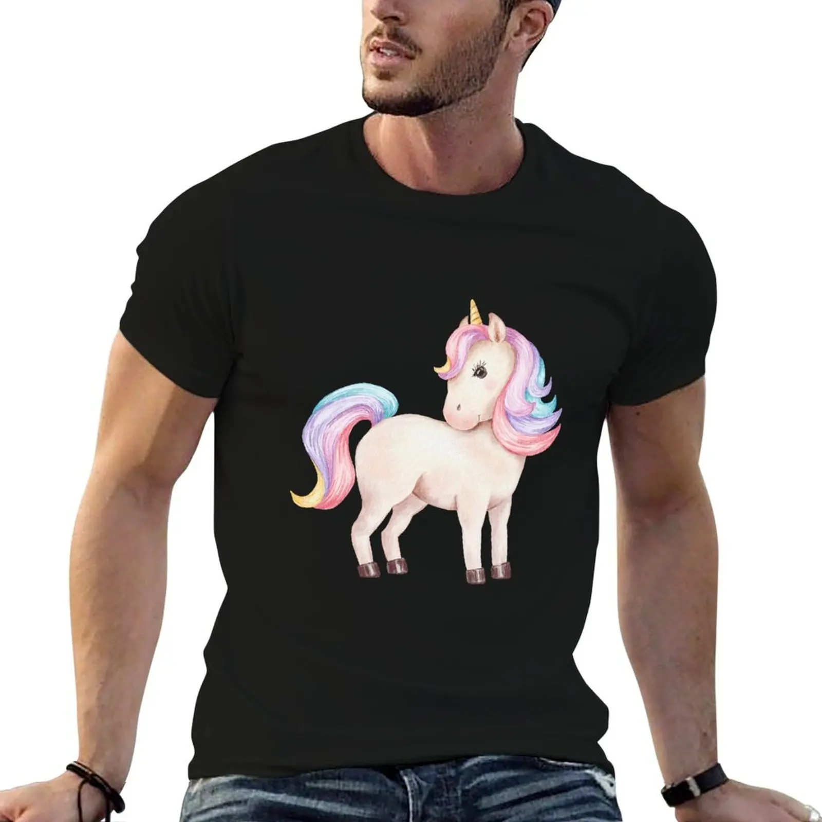 

Rainbow baby unicorn cartoon illustration T-Shirt man t shirt heavy cotton t shirt man casual T-Shirt