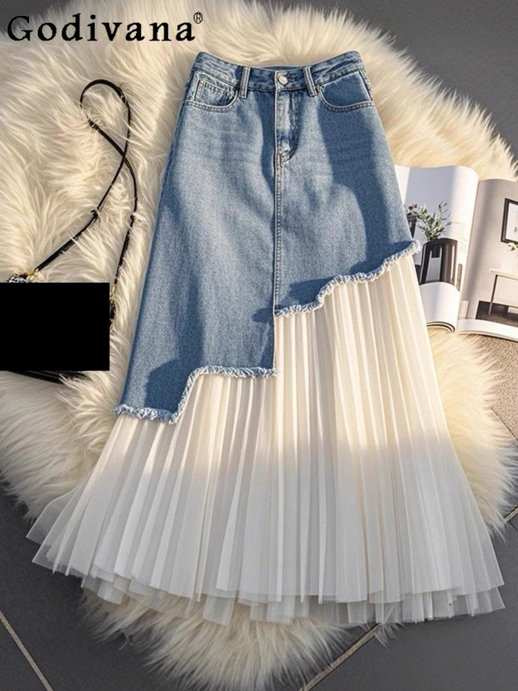 

Большой размер 2XL-6XL, модная нерегулярная синяя джинсовая юбка, уменьшающая возраст, летняя летняя джинсовая юбка трапециевидной формы для девочек, корейские юбки с высокой талией для колледжа