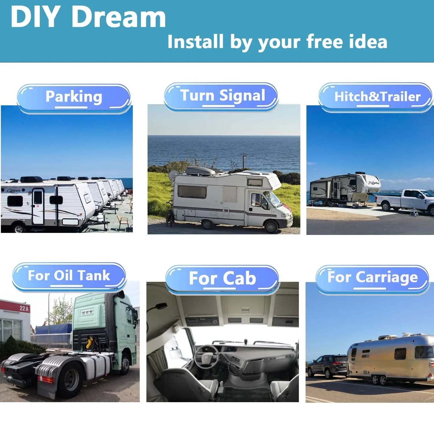 Airow auto Six-channeles Touch Screen Truck Camera System with DVR 1080P HD Recording for Semi Trailer RV Front Rear Side View