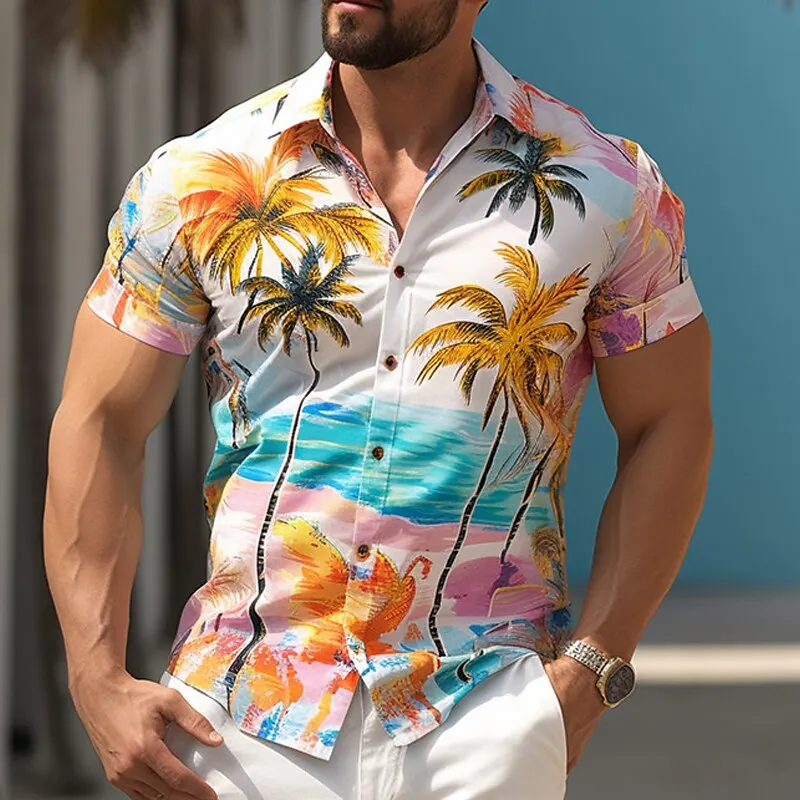 Luxurious Hawaiian Coconut Short Shirts For Men Tree 3D Print Men\'s Clothing Summer Y2k Casual Sleeved Tops Beach Party Blouse