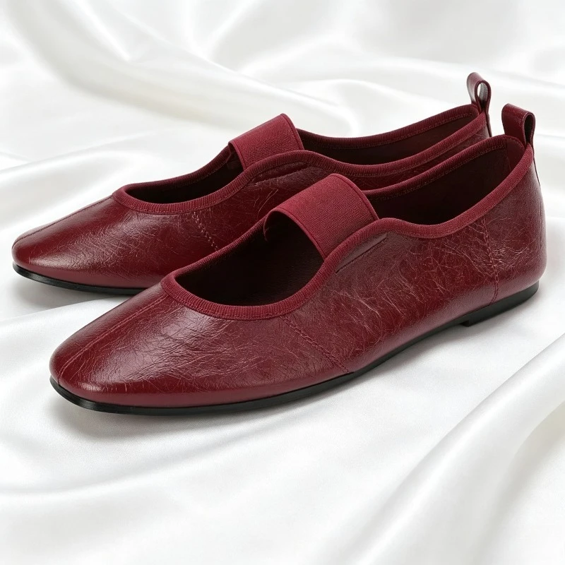 Fotografia: Moda couro macio ballet flats feminino dedo do pé redondo conforto casual sapatos planos femininos mules conciso marca mary jane sapatos para mulher