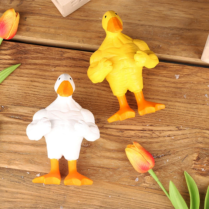 2024 Creative Funny Muscle Little Duck Personalized Resin Statue Home Desktop Craft Ornament Duck Sculpture Decor Gift