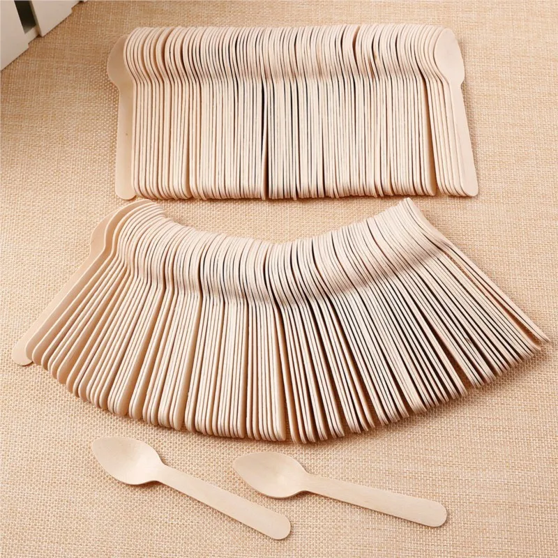 100Pcs Disposable Wooden Spoon Mini Ice Cream Party Tableware Kitchen Safe New Wood Western Dessert Scoop Wedding tiny