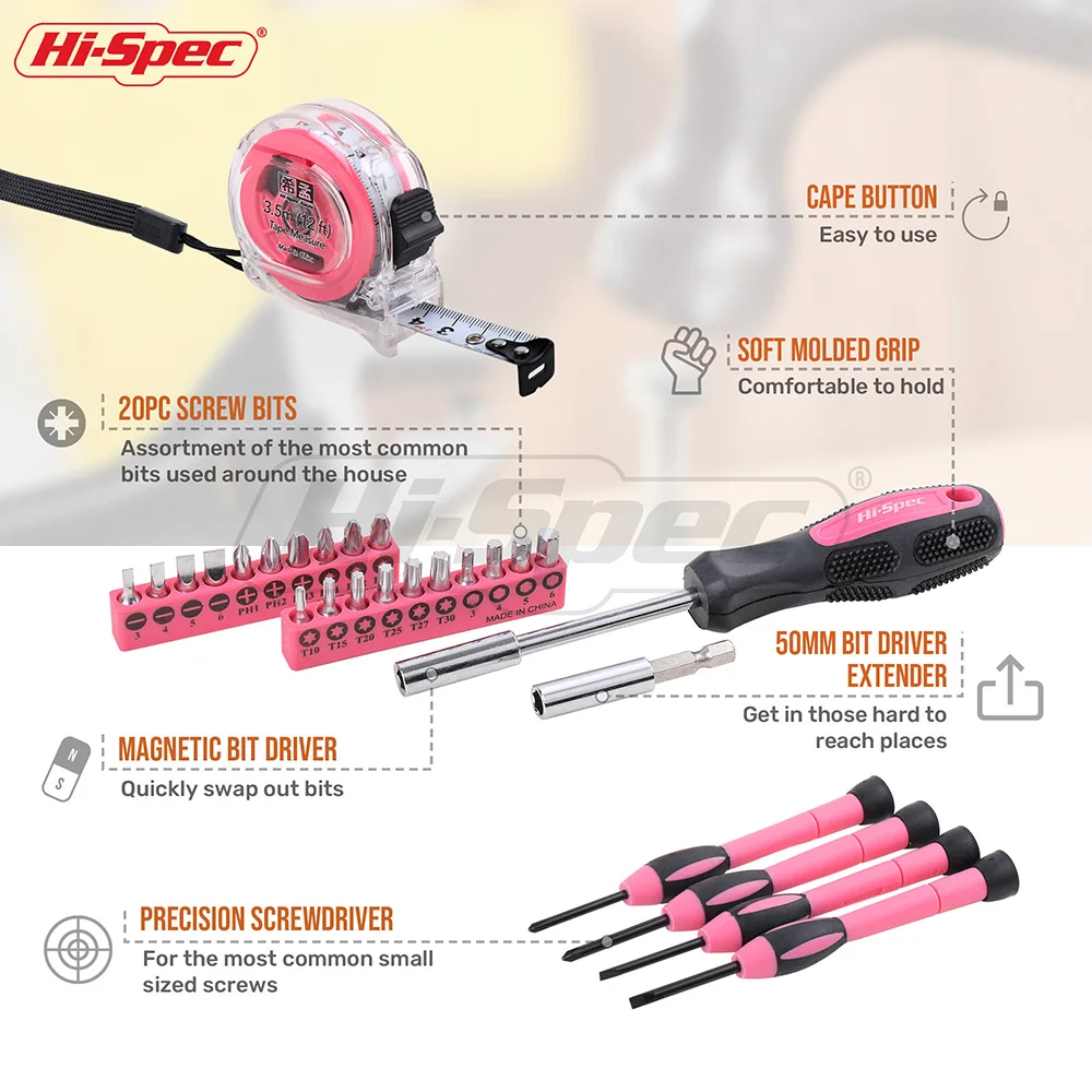 Hi-Spec Multifunction Home Tool Case Set Household Hand Repairing Tool Kit Hammer Wire Cutter Wrench Screw Tape Measure Tool Box