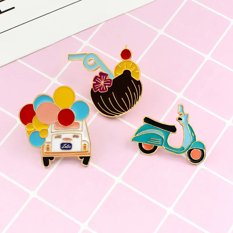 New Accessories Balloon Bus Motorcycle Juice Beverage Enamel Brooch Children's Gift Backpack Badge