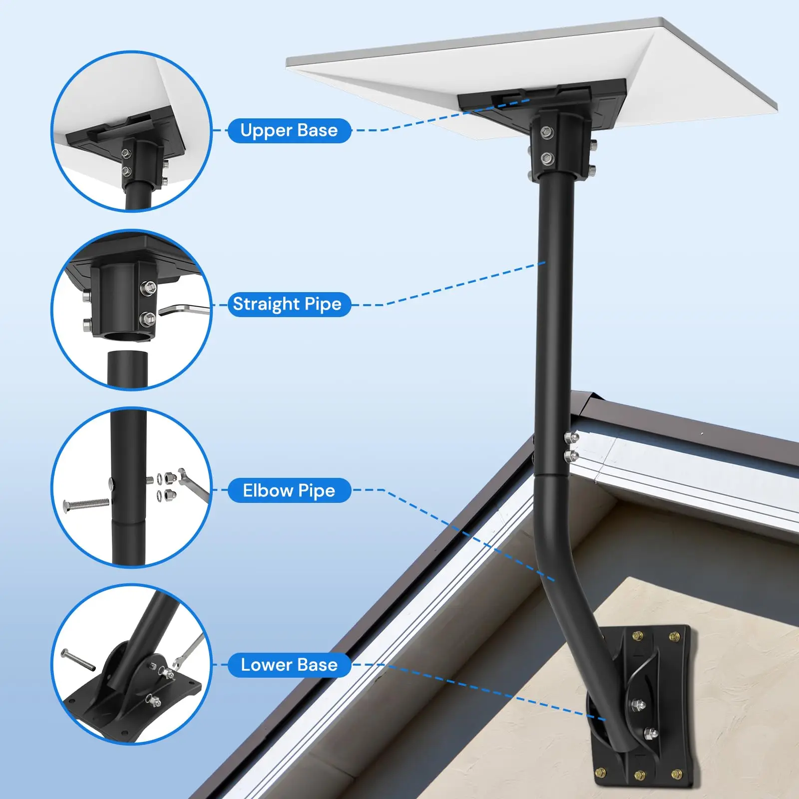 

For Starlink Gen 3 Wall Mount Kit for Starlink V3 Pipe Adapter and Install Bracket, Suitable for Rooftop and Exterior Wall Installation
