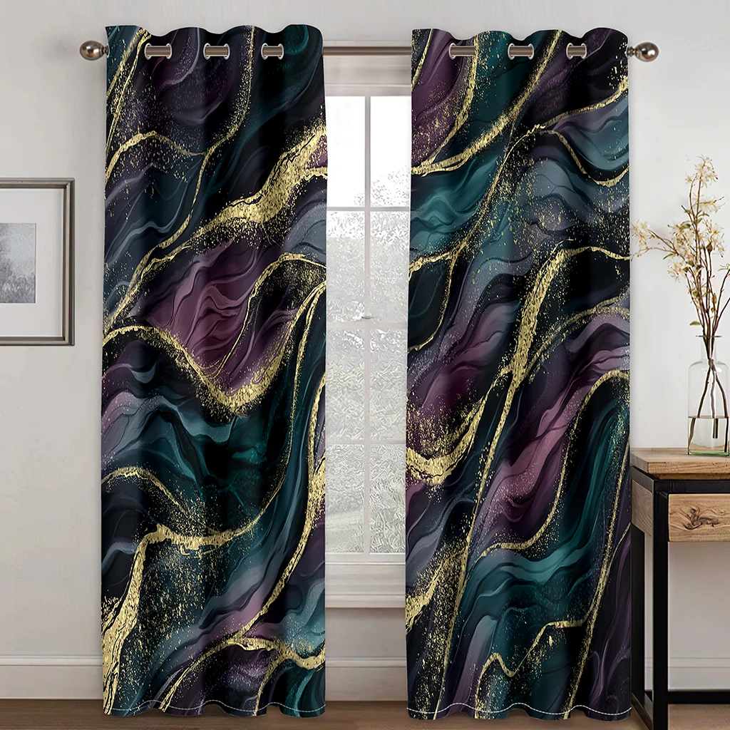 Realistic Anti-marble Texture 3D Digital Printed Curtain Living Room Bedroom Polyester fiber Curtain two panels