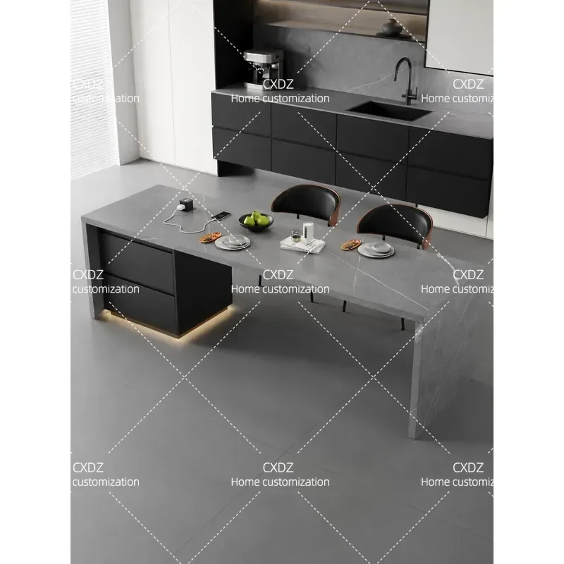 Modern Simple Flush Rock Slab Island Dining Table with Integrated Storage Function for Household and Restaurant Use 2026