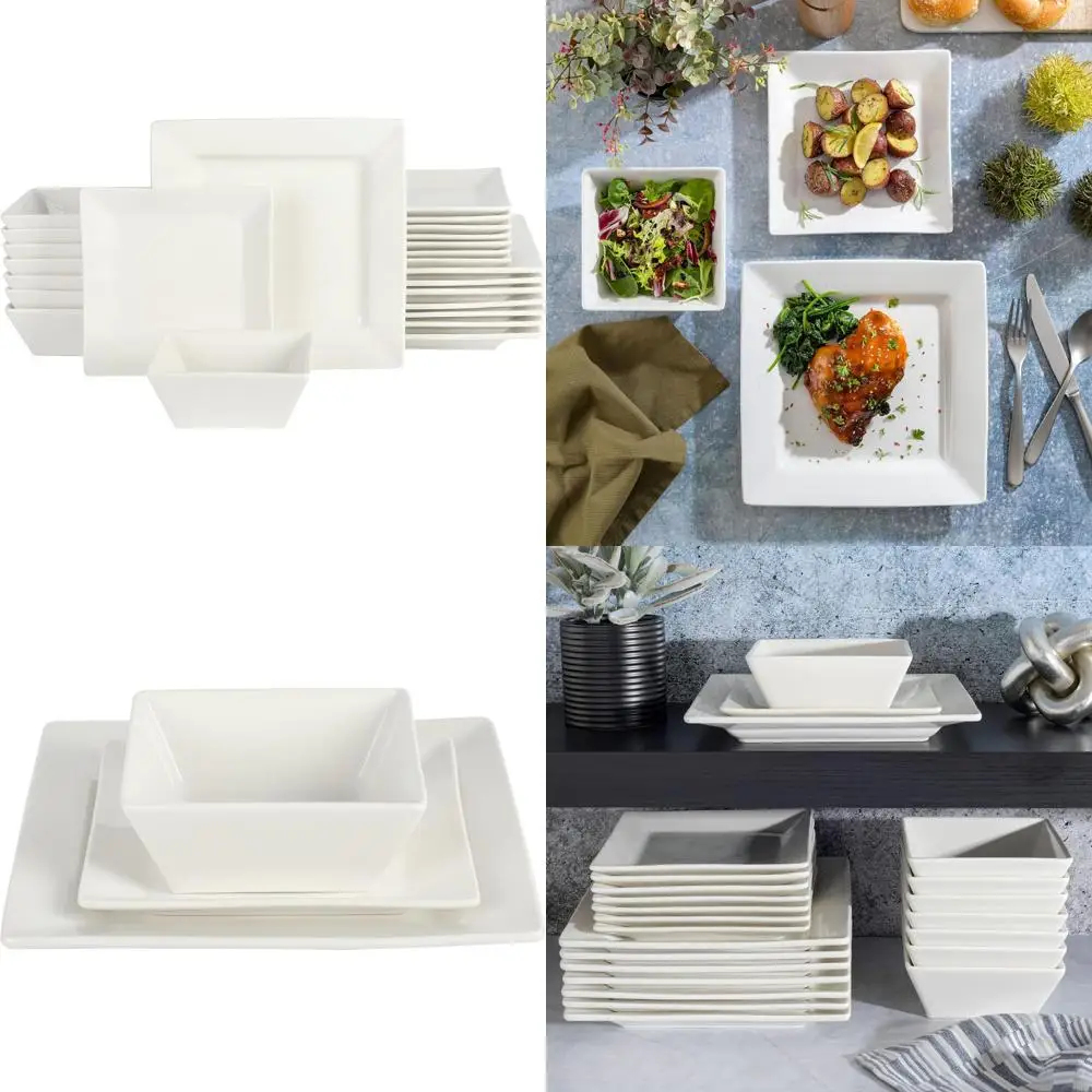 

Gibson Home Zen Collection Square Porcelain Dinnerware Set, White, 24-Piece, Service for 8, Resistant to Chips and Scratches