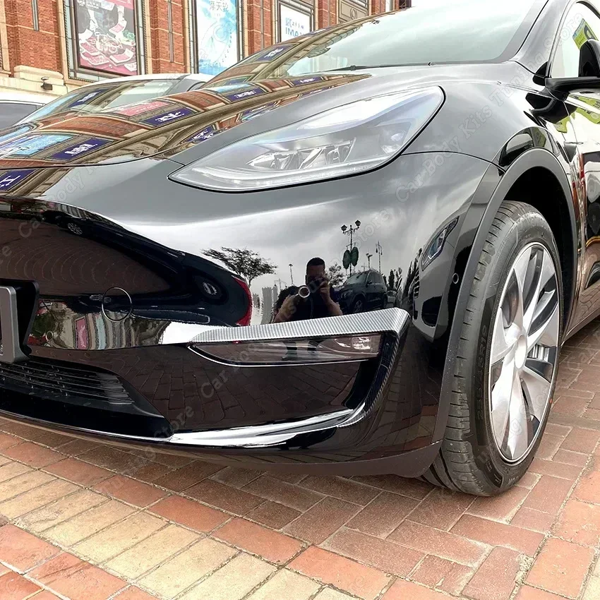 For Tesla Model 3 Y 2017-2023 Car Front Bumper Fog Lamp Eyebrow Cover Fog Light Blade Trim Spoiler Wind Knife Gloss Black Tuning