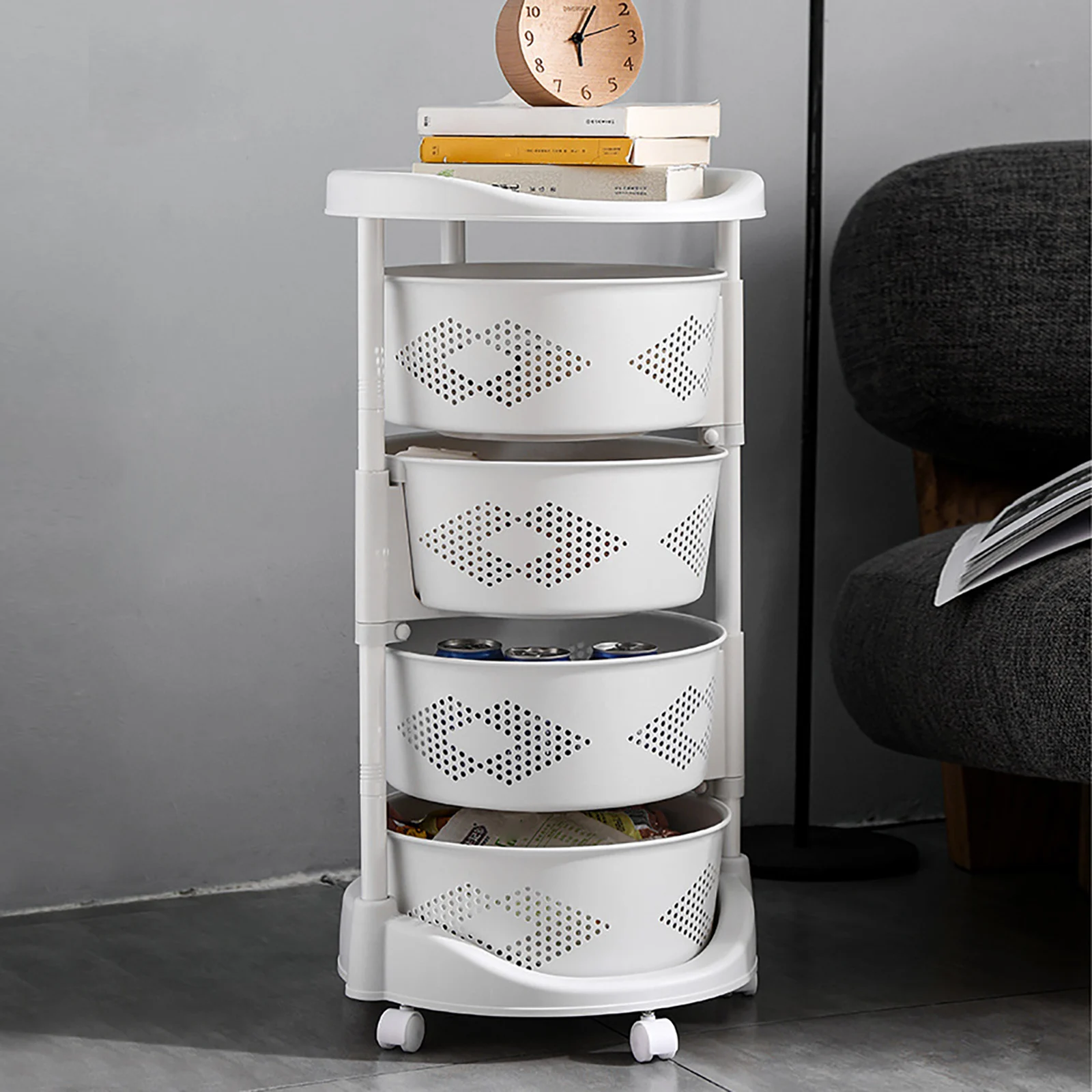 

4 Tier Kitchen Storage Cart Multi-Layer Storage Basket with Wheels Fruit Vegetable Storage Shelves Racks Rolling Storage Cart