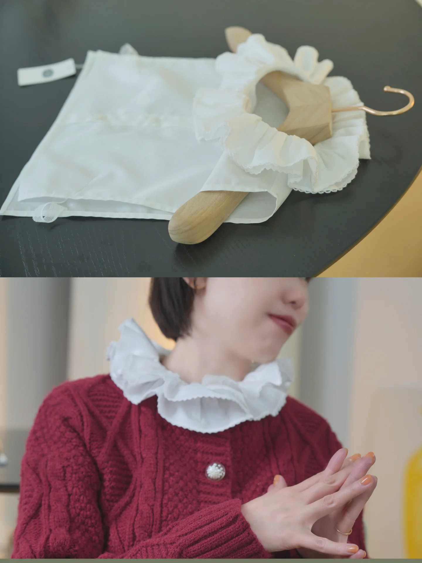 energetic-spring-fren-white-pure-cotton-lace-double-layered-blouse-inner-fake-collar-casual-sle-color-newear