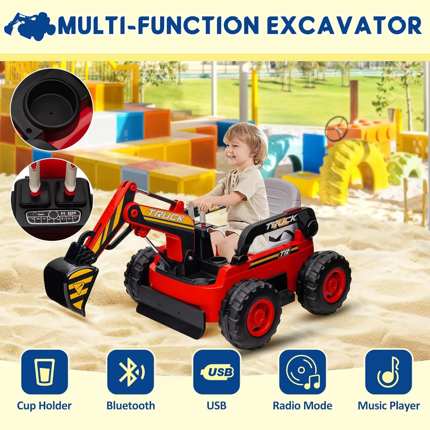 Koparka Bluetooth dla dzieci, elektryczna koparka 4WD, zabawka budowlana zasilana bateryjnie, koparka z pilotem