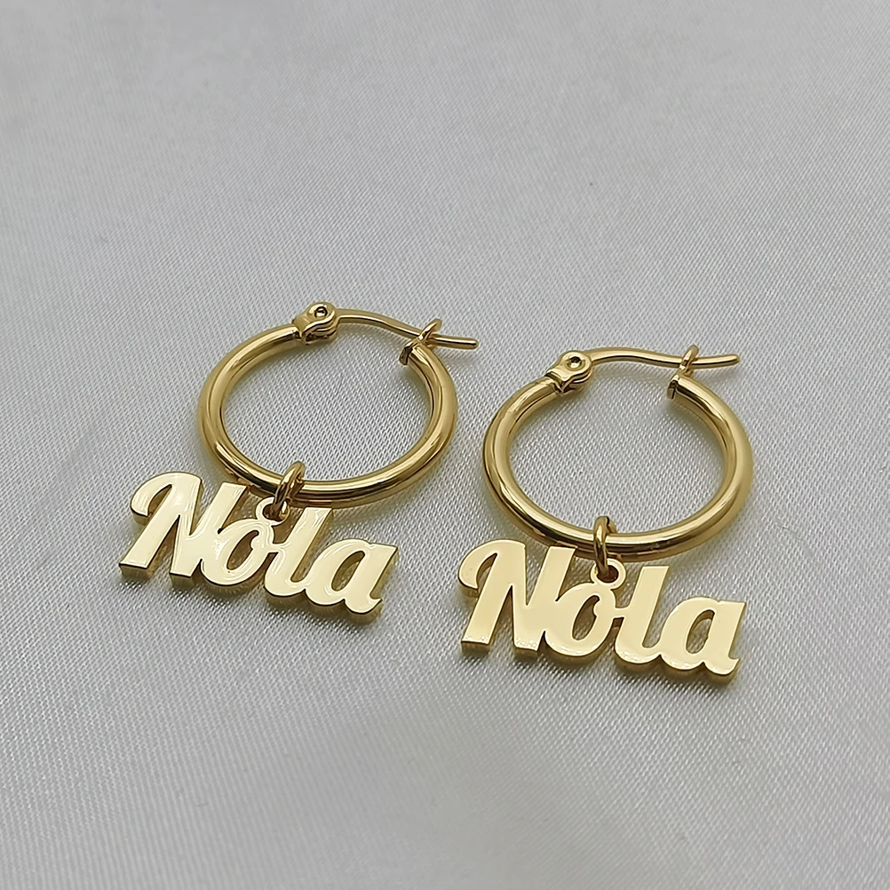 

LeeChee Personalized Custom Name Round Hoop Hanging Earrings Cute Gift For Grils