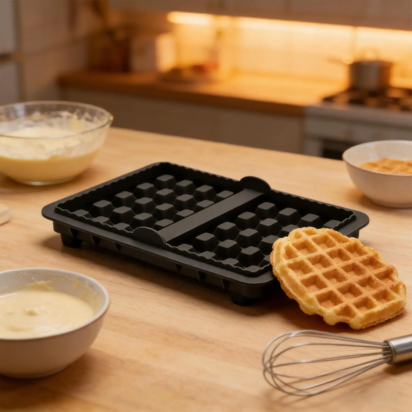 Silicone Waffle Mold Silicone Non-Stick Kitchen Tray Waffle Baking Tray For Air Fryer Cake Cookie Dessert Pancake Snack