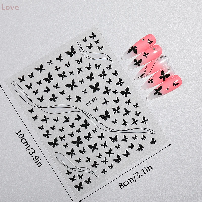 [L&P] ملصقات أظافر على شكل فراشة ترفرف ملصقات لاصقة خلفية على شكل فراشة بختم ساخن ملصق أظافر فضي