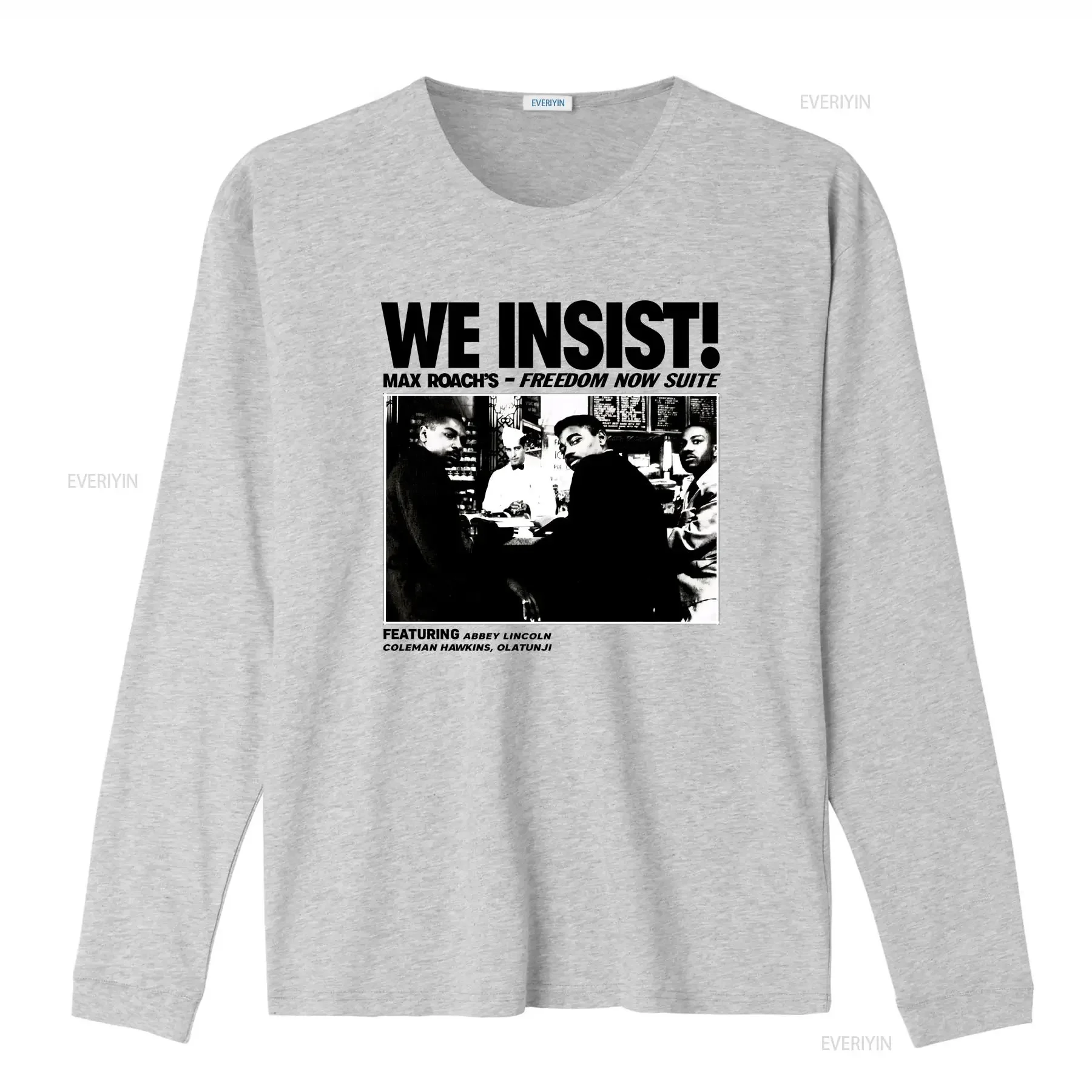 تي شيرت We Insist Album من Max Roach تي شيرت Oscar Brown Freedom Now Suite Abbey Lincoln عتيق مغسول وجيد التهوية ملابس الشارع الممتدة #4