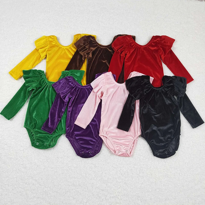 

Newborn Velvet Bubble Long Sleeve Ruffle Romper Baby Girl Colorful Jumpsuit Kid Bummie Wholesale Toddler One-piece New Clothes