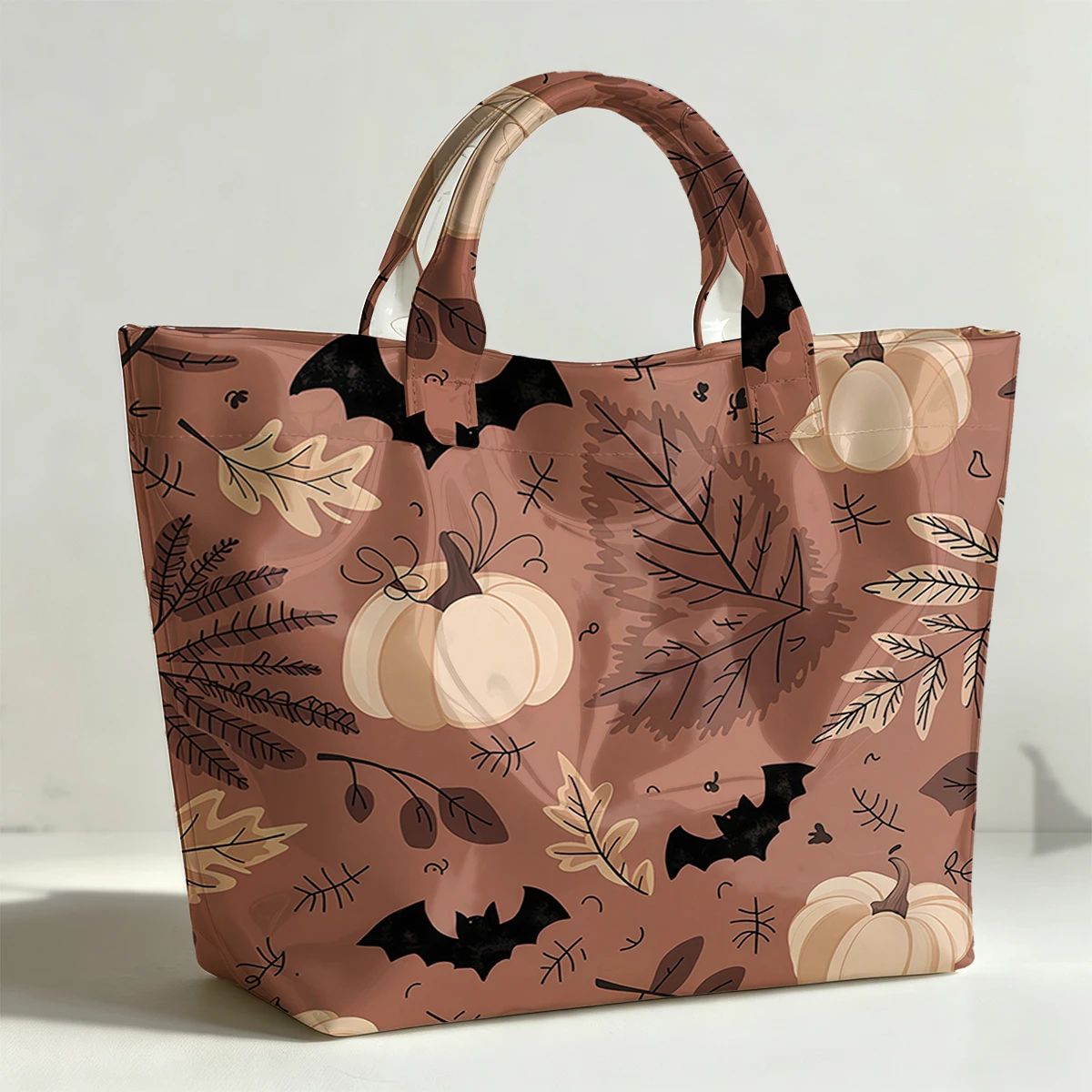 Autumn pumpkin Bat Halloween PVC Tote Bag Waterproof Transparent Jelly Bag Beach Bag Tote Pouch Bow Handbags Storage Bag