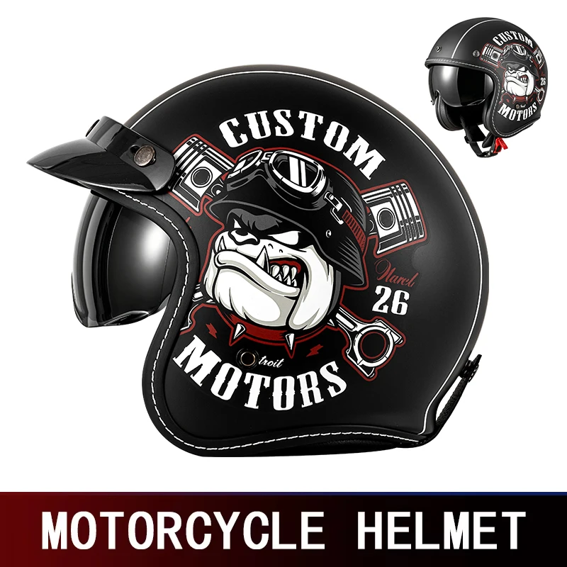 Retro Helmet Motorcycle Sunshade Lens 3/4 Cruise Half Helmet Electric Riding 3/4 Helmet Universal 3C Certification.