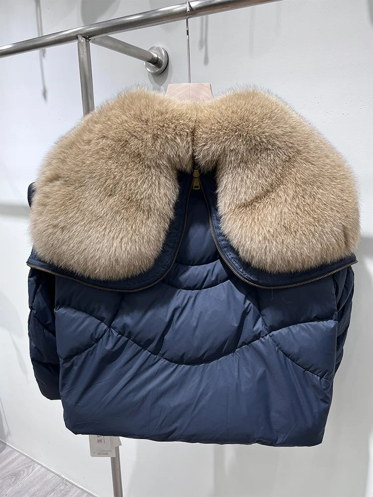 2025年 レディース 天然リアルフォックスファーカラーコート 冬用グースダウンジャケット カジュアル女性服