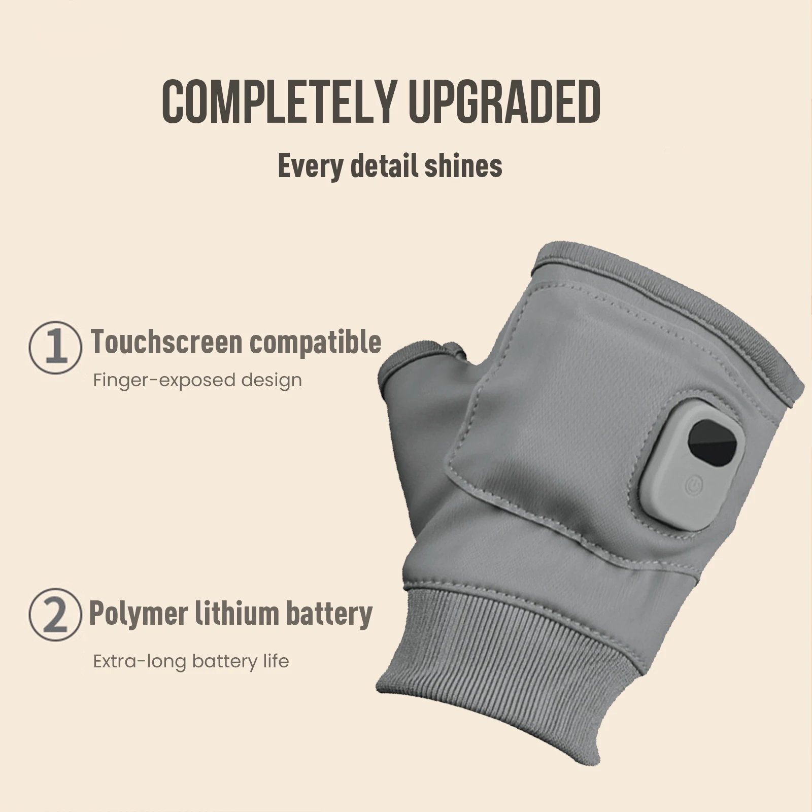 Gants chauffants sans doigts rechargeables USB, 3 niveaux de chauffage, chauffe-mains électriques, gants thermiques pour la pêche, le ski, le snowboard