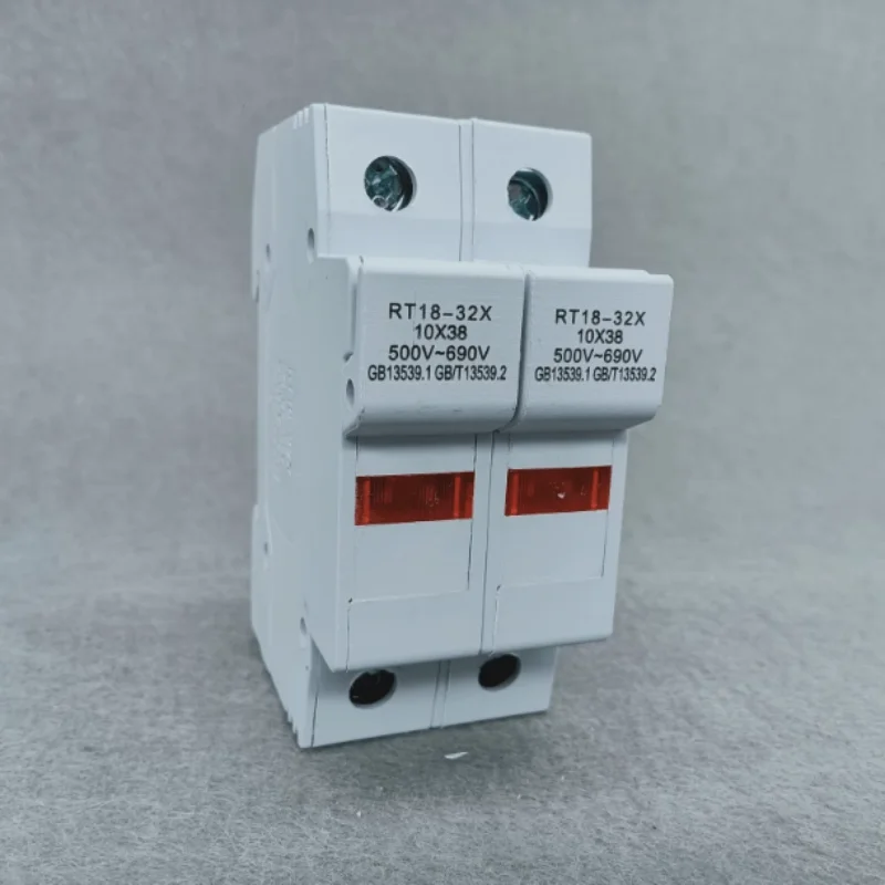 RT18-32 AC 380V 32A Double Poles 2P 10x38mm Cylindrical Fuse Holder with LED