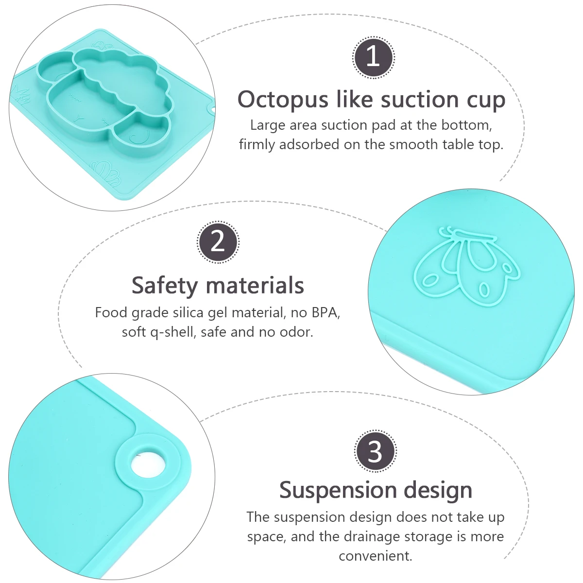 

Non slip Dinner Plate Toddler Food Kids Dishes Feeding Silicone Tableware Beige Anti skid Heat Resistant Microwave Safe Stain