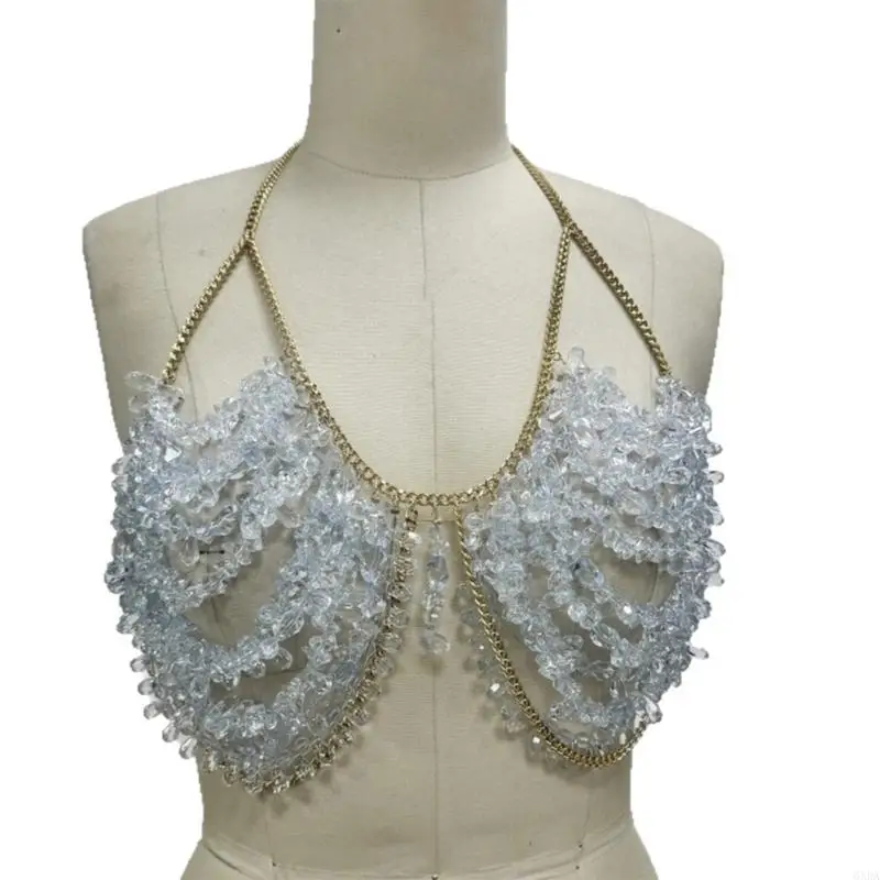 Beaded Body Chain Multilayer Chest Chain Festival Raves Body Chain Harness Body Accessories Jewelry for Women Girls 6XDA