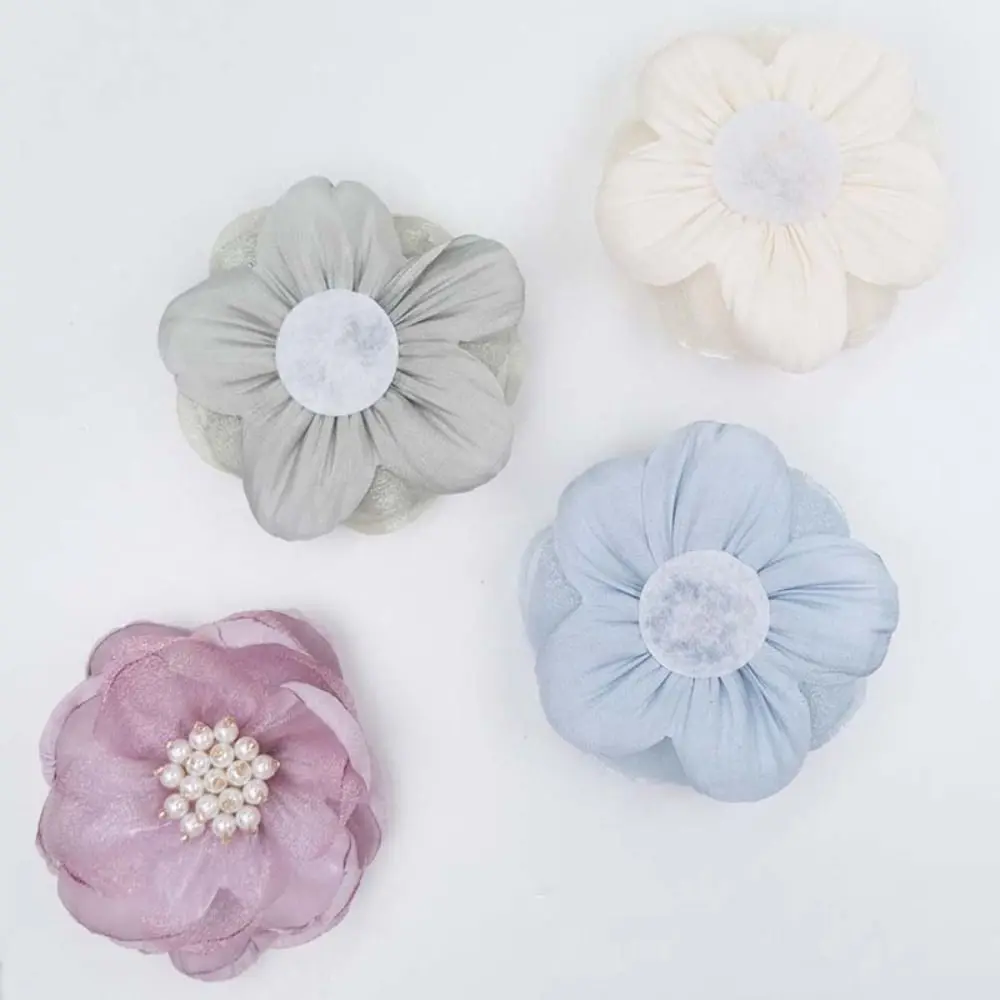 5Pcs Sewing Fabric 3D Chiffon Flower Chiffon Beads Center Artificial Flower Shoes Decor Handmade DIY Sewing Applique