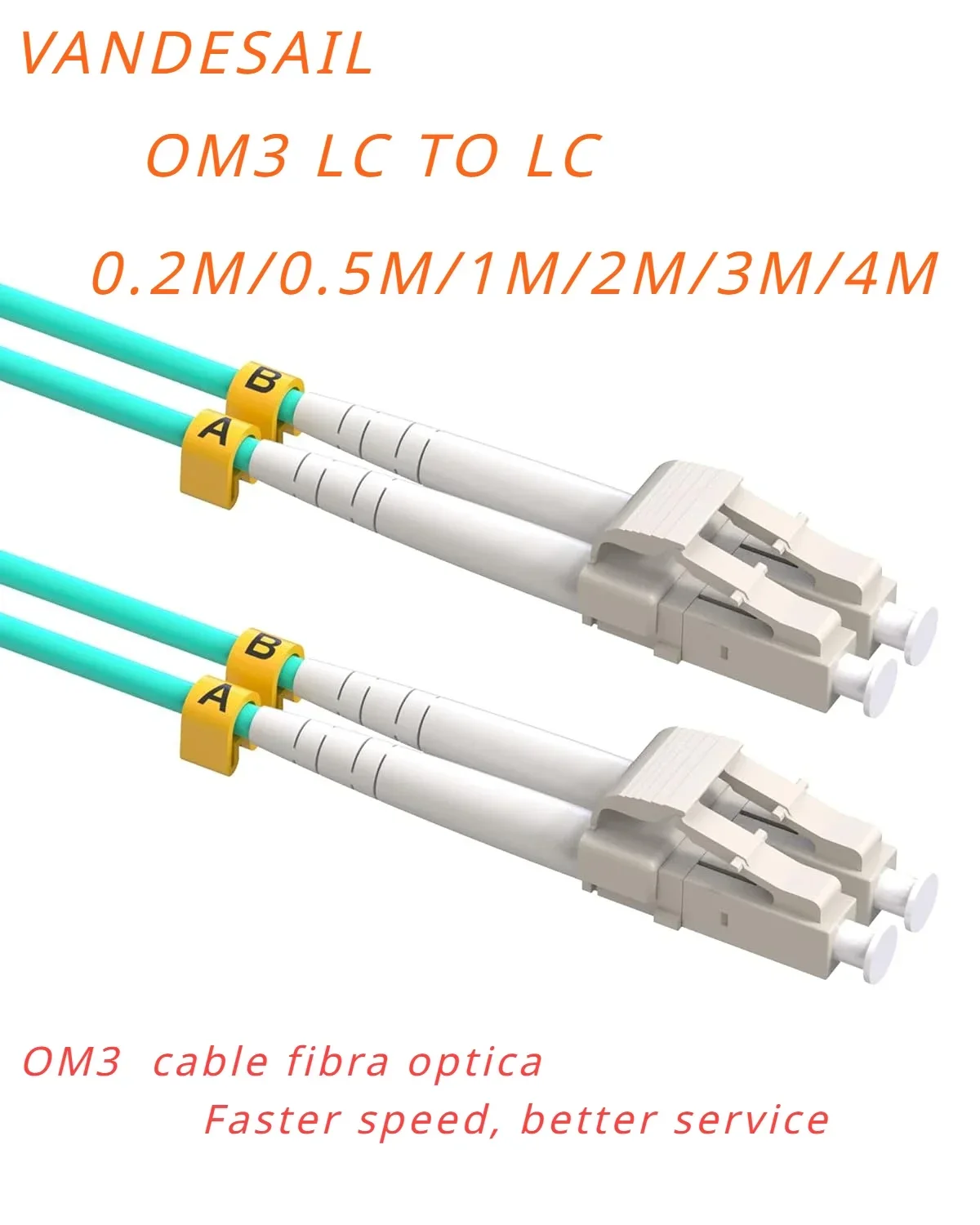 VANDESAIL LC-LC OM3 Fiber Optic Cable | Duplex Multimode 10G Fiber Patch Cord, 0.2-4m (0.65-12.8FT)