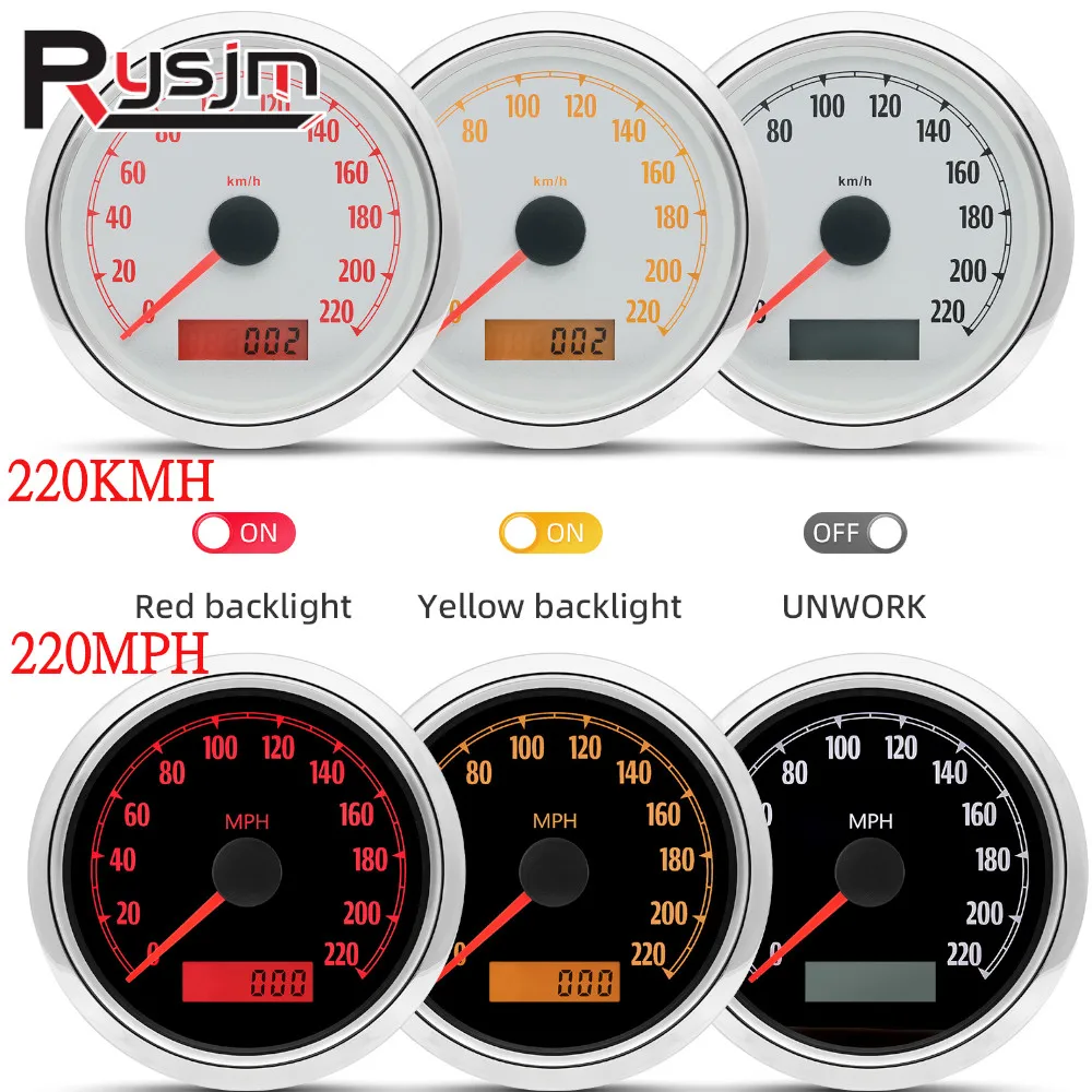 HD 85mm GPS Speedometer 0~220kmh 220MPH Speed Meter Odometer With Antenna Red Yellow Backlight For Harley Motorcycle 9-32V