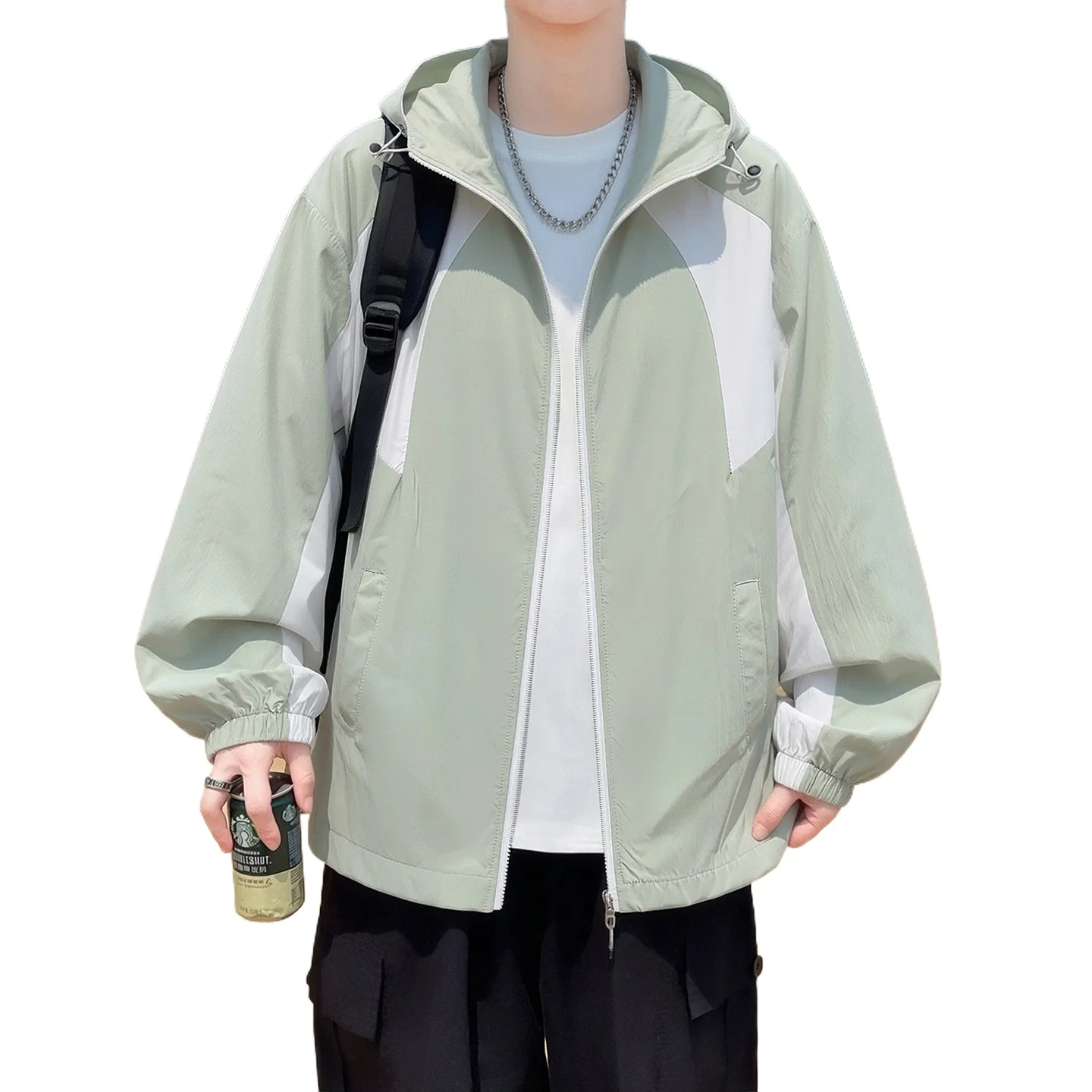 

Men's Thin Sun Protection Jacket New Summer Color Block Lightweight UV Proof Skin Coat Simple Practical Outdoor Sports Casual