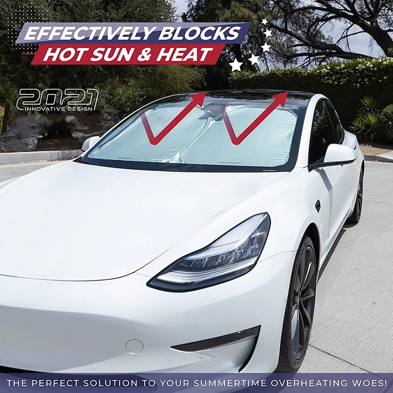 

For Tesla Model 3YS Foldable Sunshade Light And Thin Easy To Carry Thickened Tilver-Coated Front Stop Car Visor