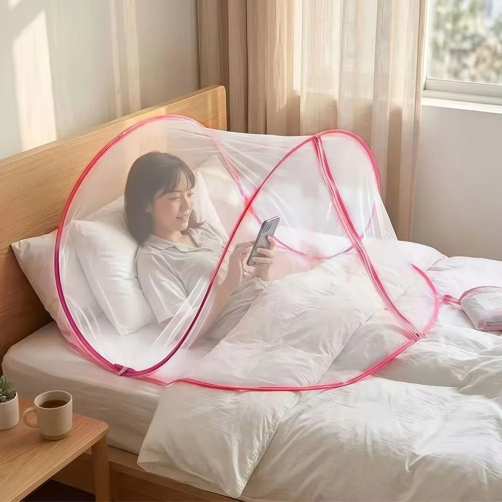 Foldable Pop-Up Bed Mosquito Net Breathable Insect Protection Single Person Bed Canopy With Zipper No Installation Required