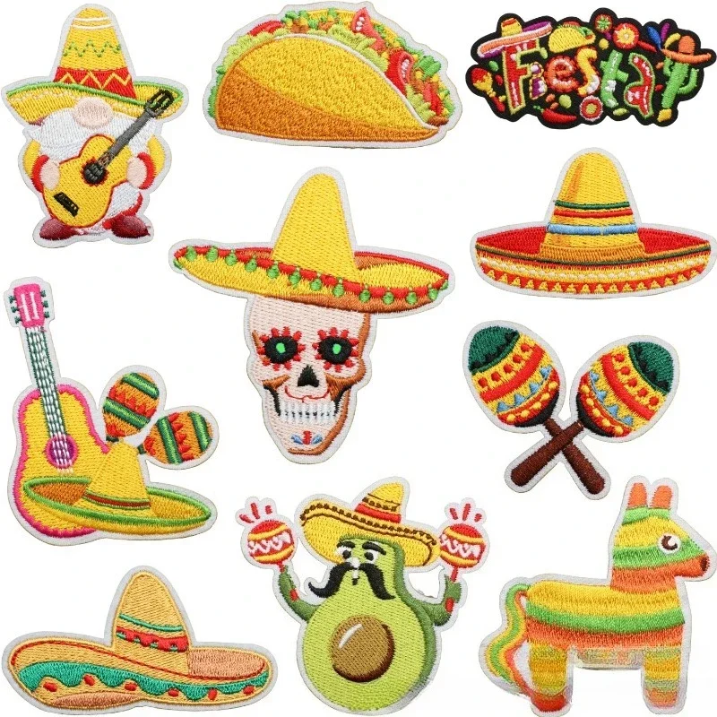Patch Sticker Guitar Bread Embroidery Carnival Embroidery Cloth Sticker Mexican Theme Label Skull Decorative Sticker