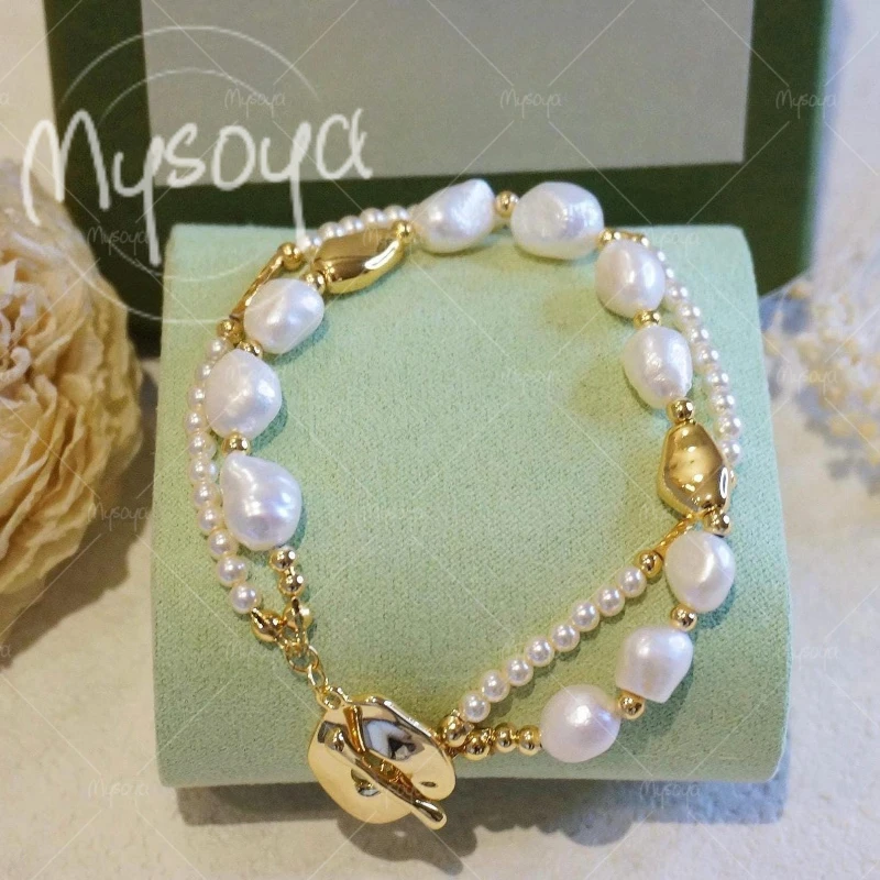 MYSOYA 5-6mm & 7-8mm Baroque Freshwater Pearl Bracelet A0346