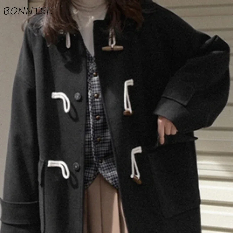 Sweet Blend Coat Girls Winter All-match Big Pockets Overcoat for Women Autumn Young Leisure Loose Student Chic Harajuku Warm Ins