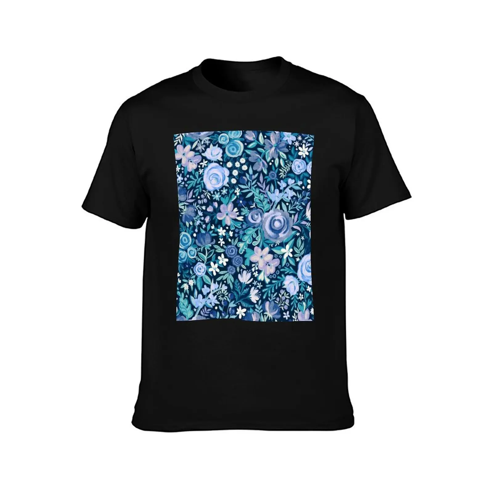 Wild Flowers Gouache Floral in Winter Purple, Teal and Blue Pattern T-Shirt luxury designer custom shirt sweat shirts, men