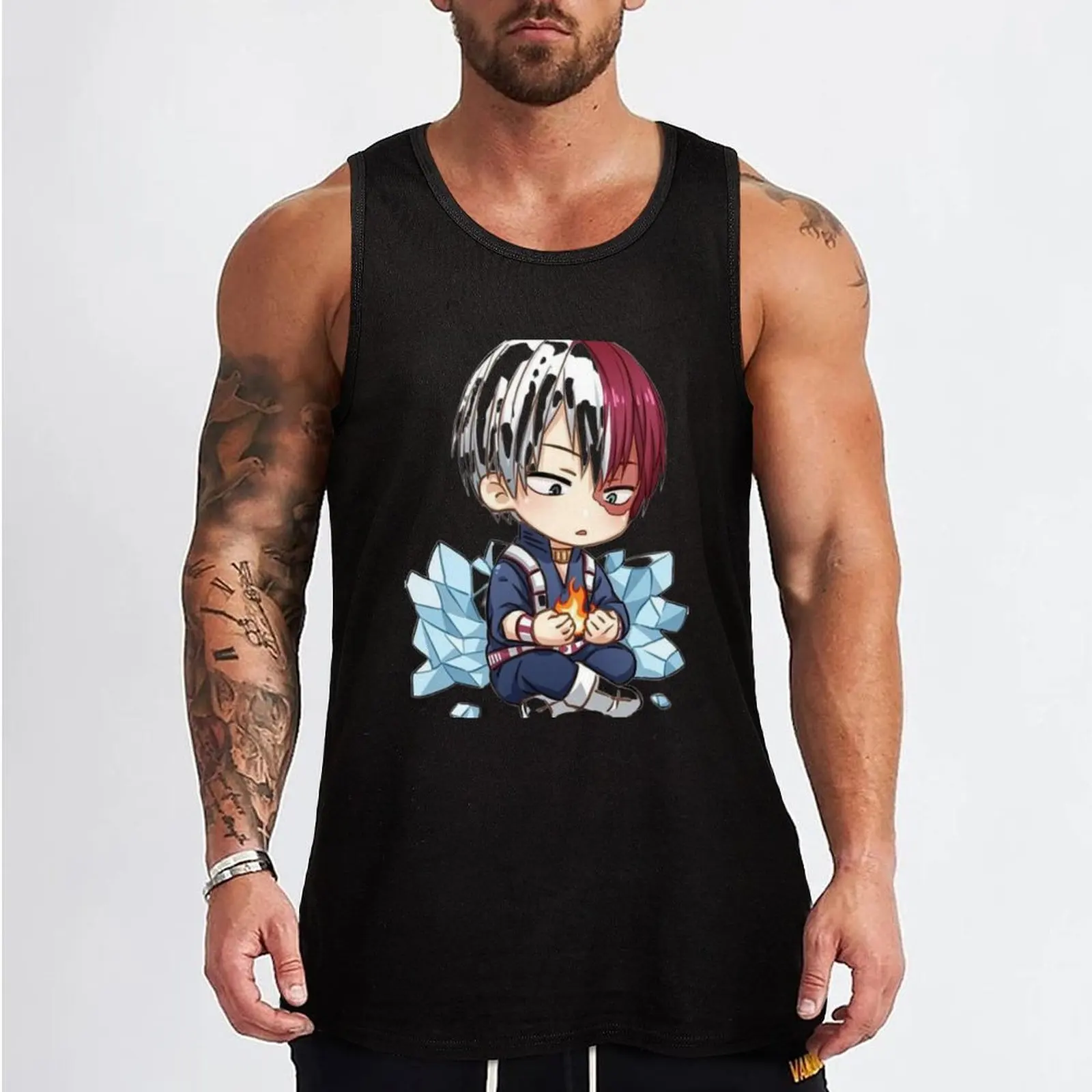 Shoto Todoroki Chibi Tank Top cotton t-shirts man Men sleeveless tee anime Sportswear for men