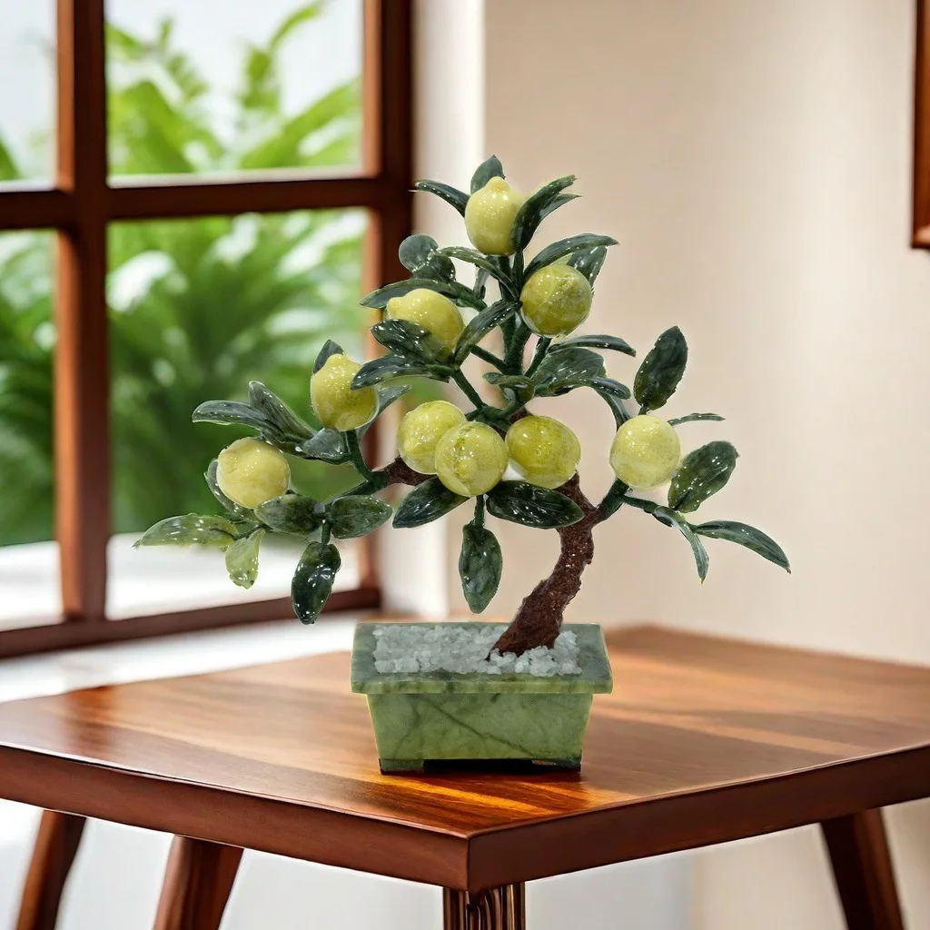 LTT Natural Jade Lemon Fruit Tree Creative Home Office Entrance Decorative Jade Ornament