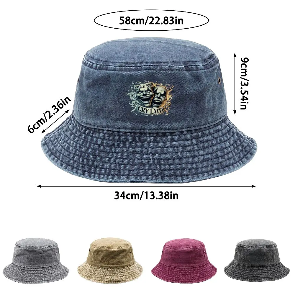 Smile Now Cry Later Washed Bucket Hat Outdoor Fishing Sun Hats for Men Women Teens Birthday Gift Lightweight Breathable Washable view 4