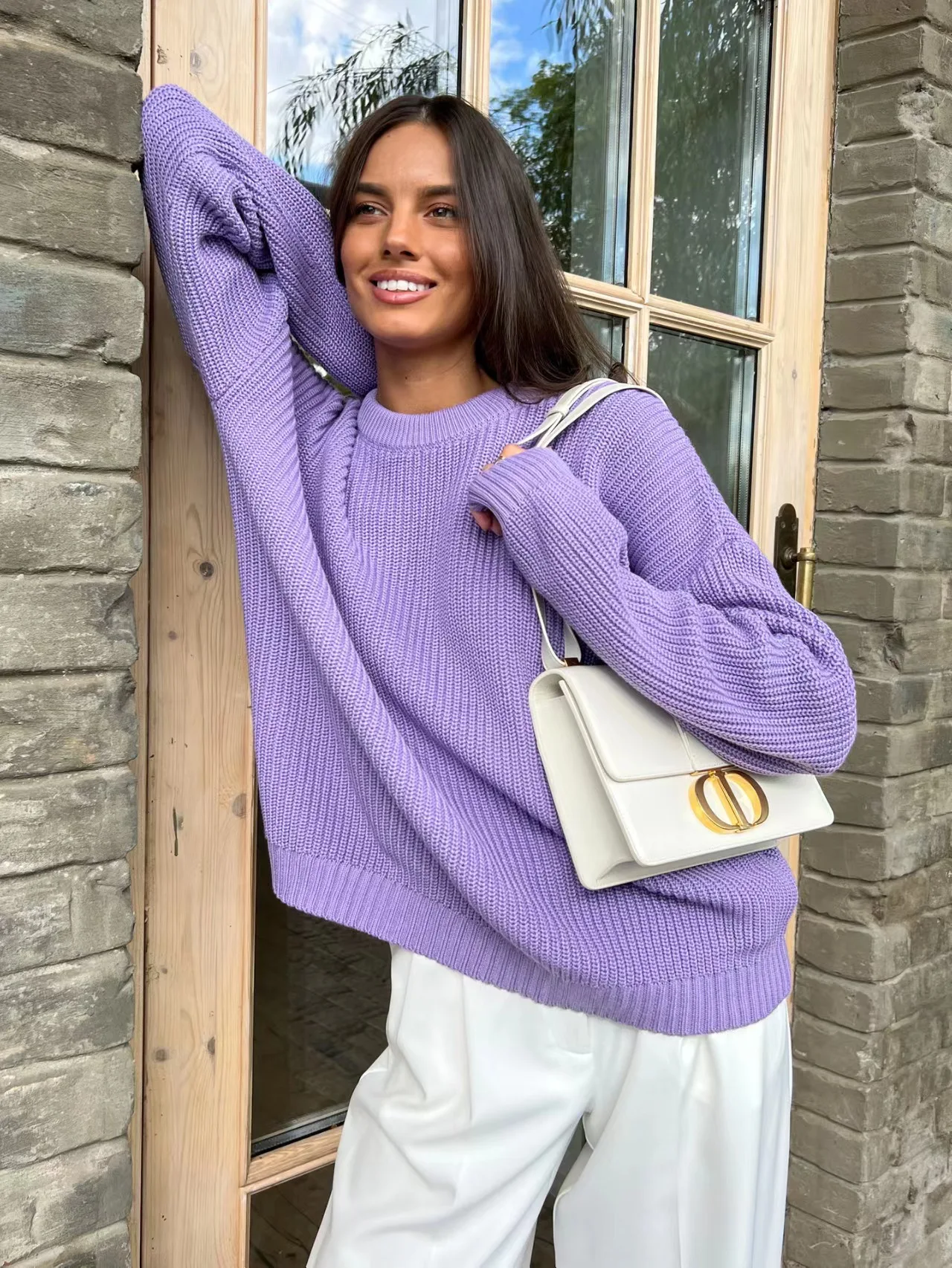 Suéter suelto Ne para mujer, jersey redondo Ne para perezosos de otoño, prendas de punto largas Sve, capas de moda para ir al trabajo, Color puro