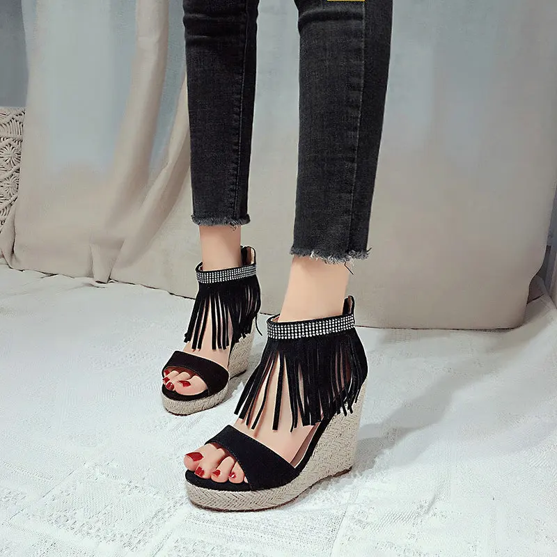 إمرأة عالية الكعب صندل منصة سميكة القاع حذاء كاجوال السيدات الصيف أسافين الصنادل موضة شرابات أحذية امرأة حجم 34-46