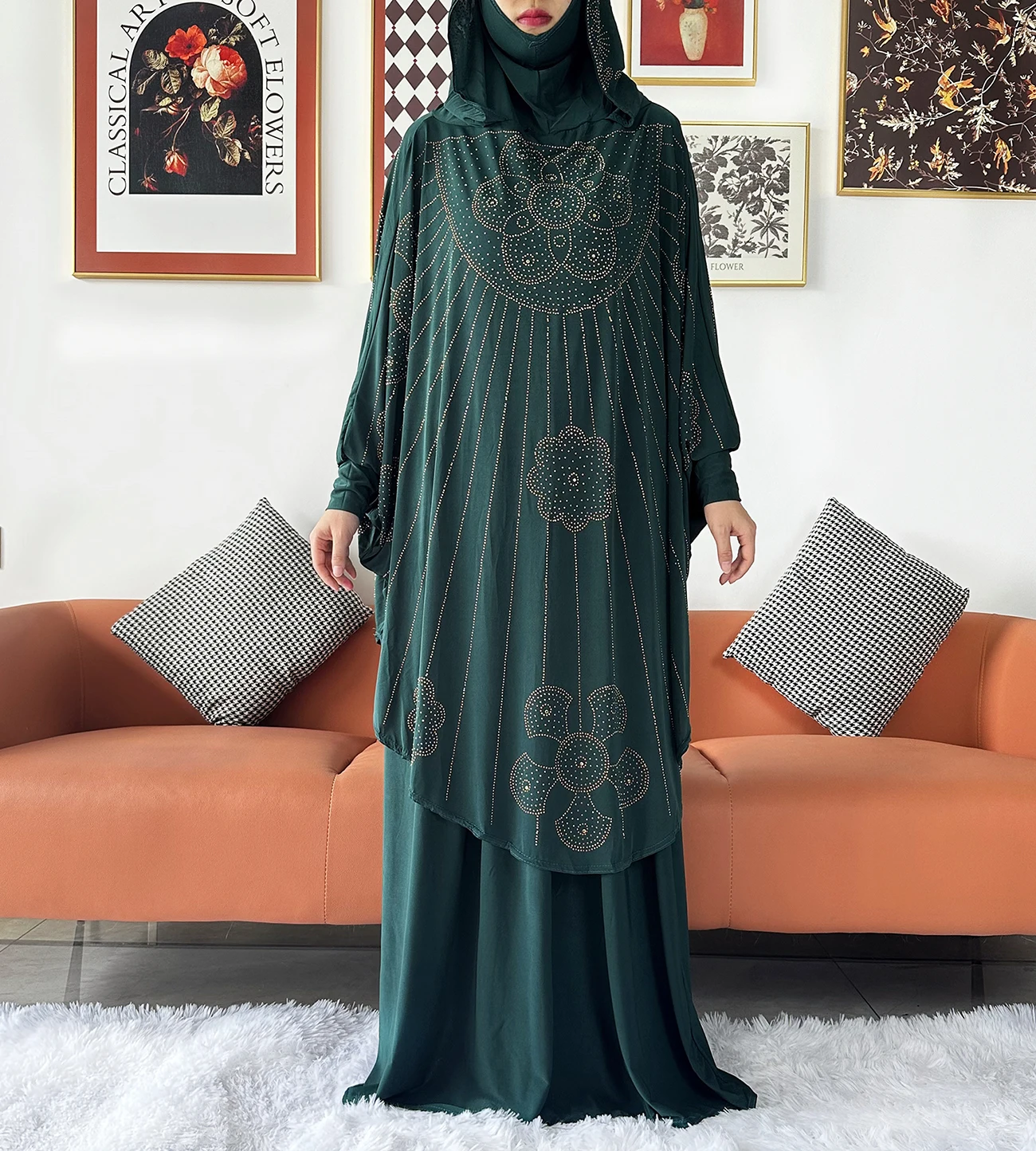 Two Piece Set Jilbab Prayer Clothes Muslim Abaya Set Women Prayer Garment Dress Hijab Long Khimar Skirt Sets Islamic Ramadan