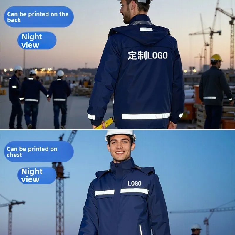 

Светоотражающая рабочая куртка 3-в-1, мужское термоветрозащитное зимнее пальто, индивидуальный логотип